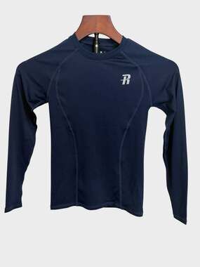 Boys Youth Long Sleeve Compression Athletic Base Layer Shirt, Navy Blue